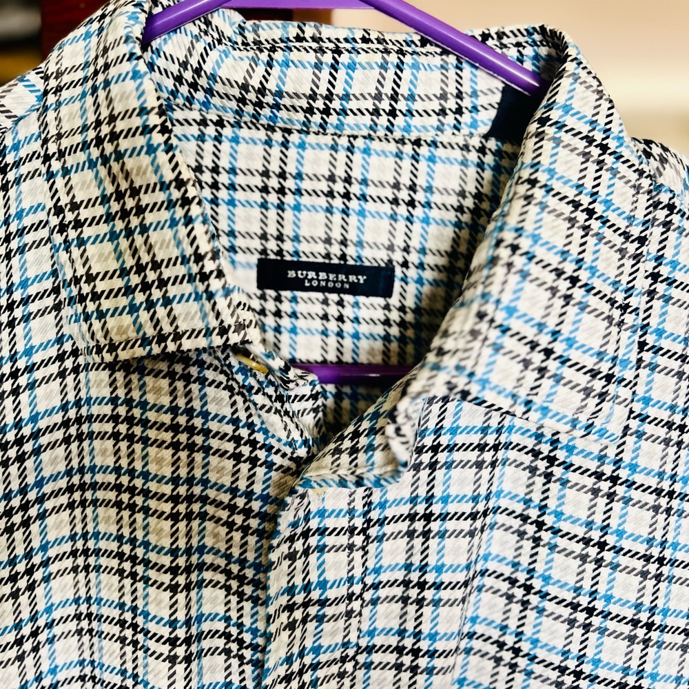Burberry Men's Blue and Black Checkered Shirt